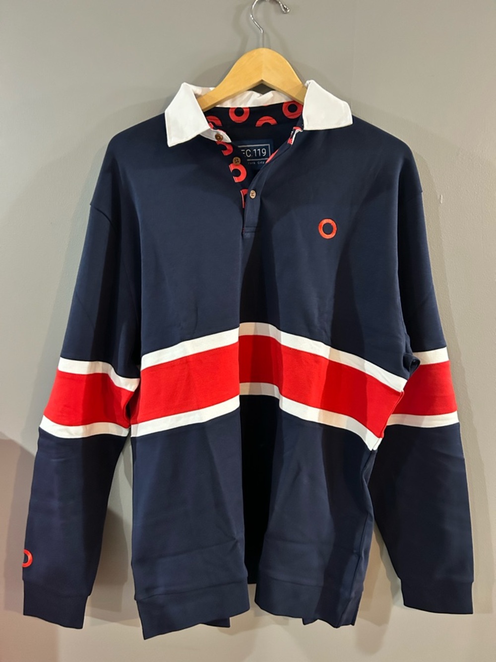 Navy Red Stripe Long-Sleeve Rugby Polo Phish donut